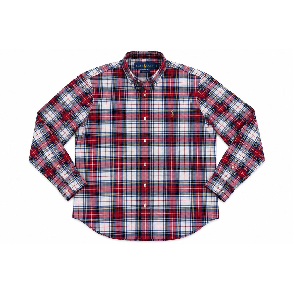 Ralph Lauren Men’s Large Classic Fit Plaid Button Down Shirt Red Navy All Cotton